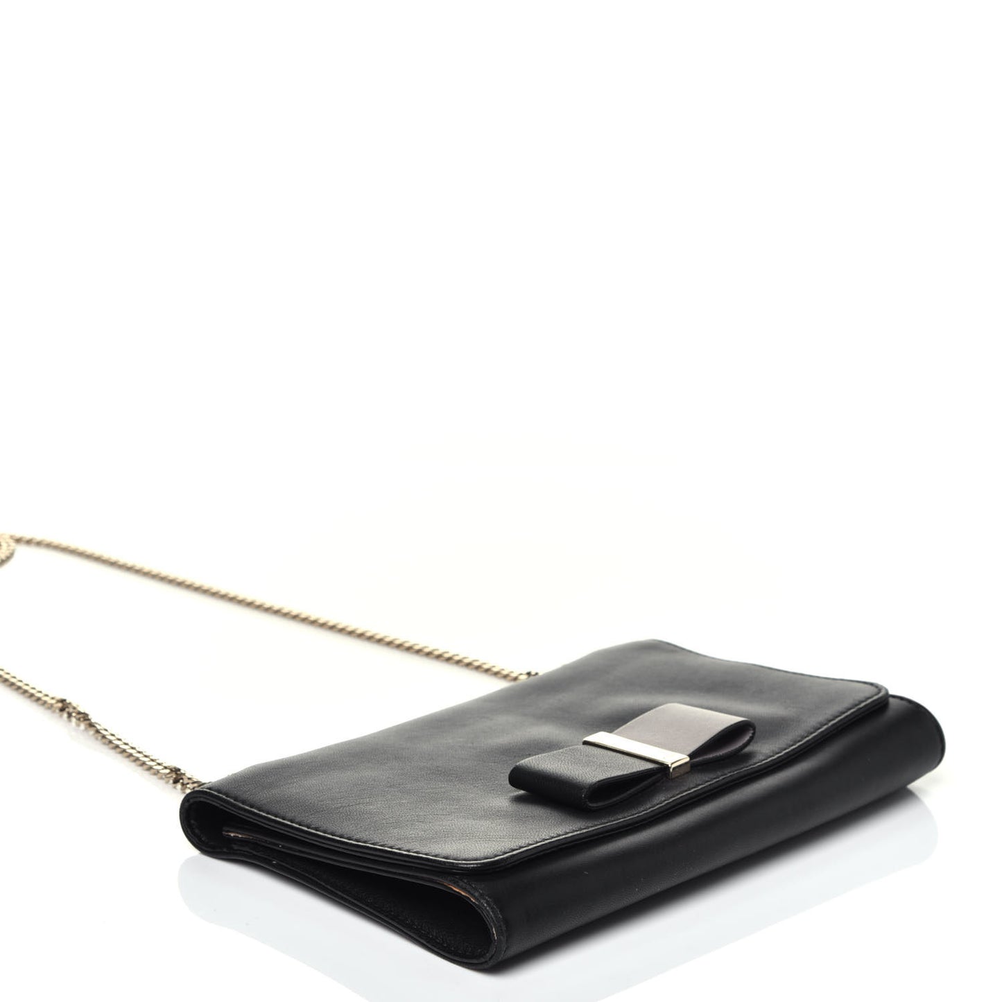 Lambskin Bow Wallet On Chain Black