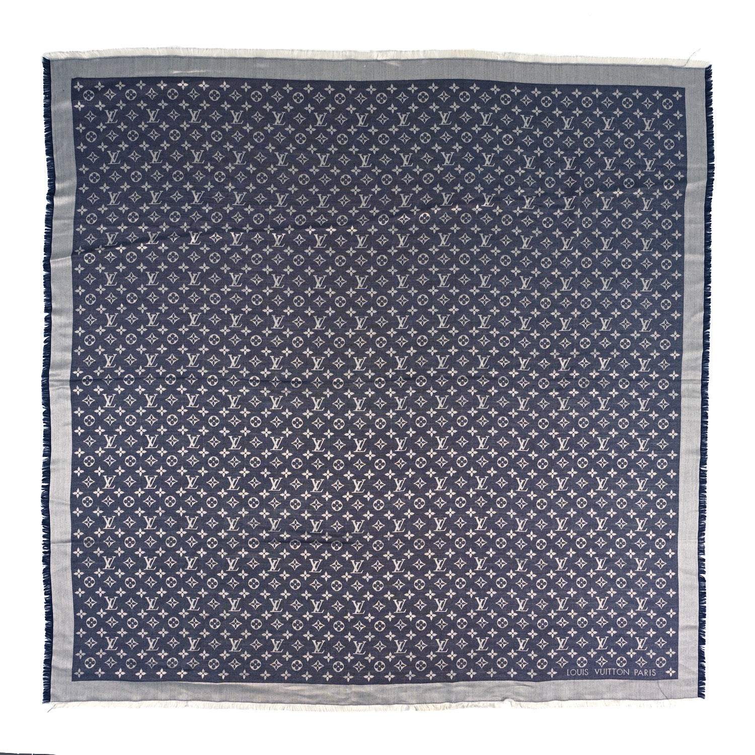 Louis Vuitton Wool Silk Monogram Denim Shawl Blue 1 of 3