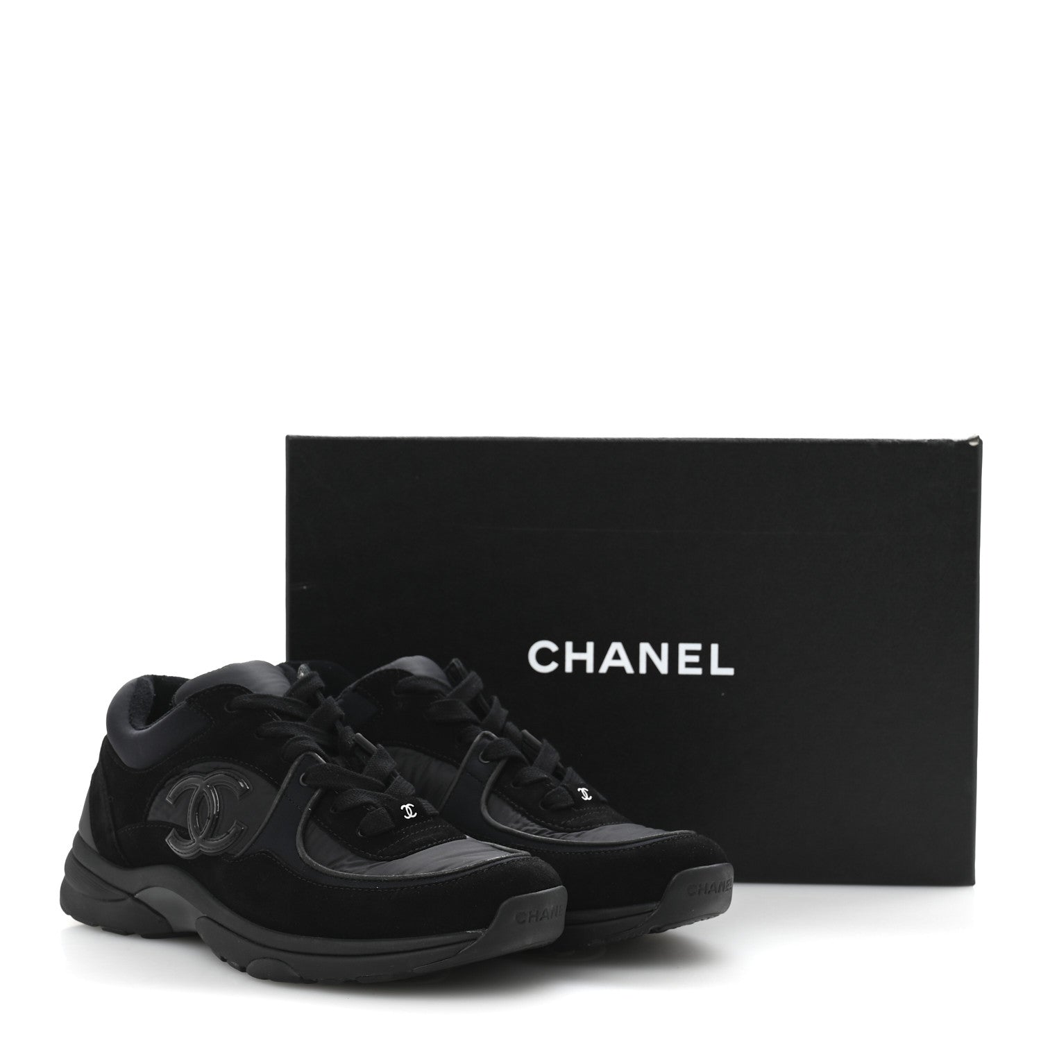 Chanel Fabric Calfskin Suede CC Sneakers 40 Black 10 of 10