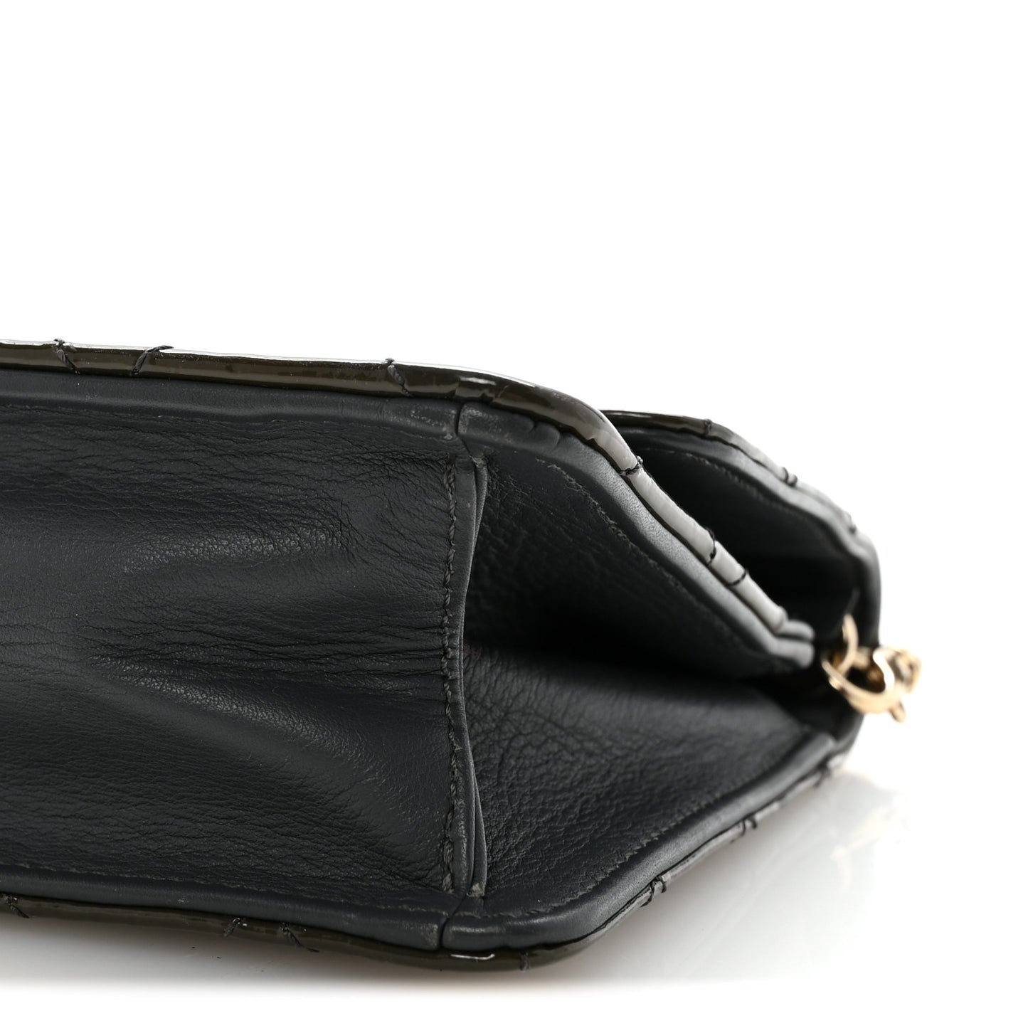 Patent Quilted Golden Class Wallet on Chain WOC Dark Grey