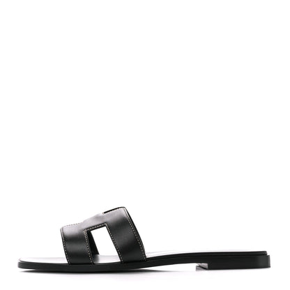 Hermes Box Calfskin Oran Sandals 39.5 Black 1 of 8