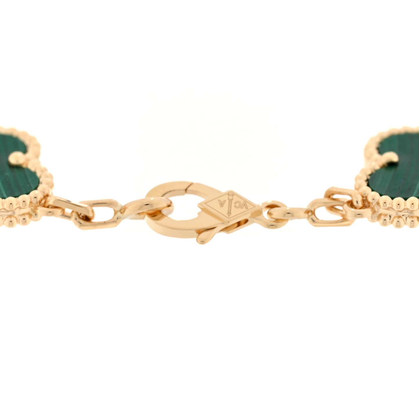 18K Yellow Gold Malachite 5 Motifs Vintage Alhambra Bracelet