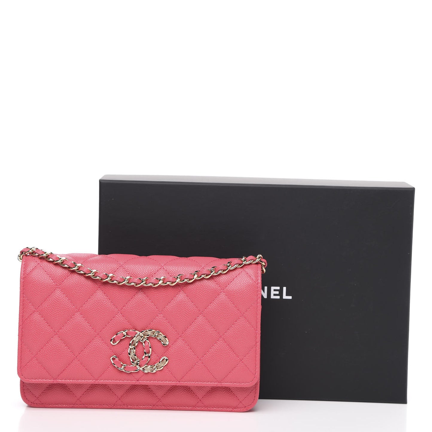 Caviar Quilted French New Wave Chain CC Wallet On Chain WOC Pink
