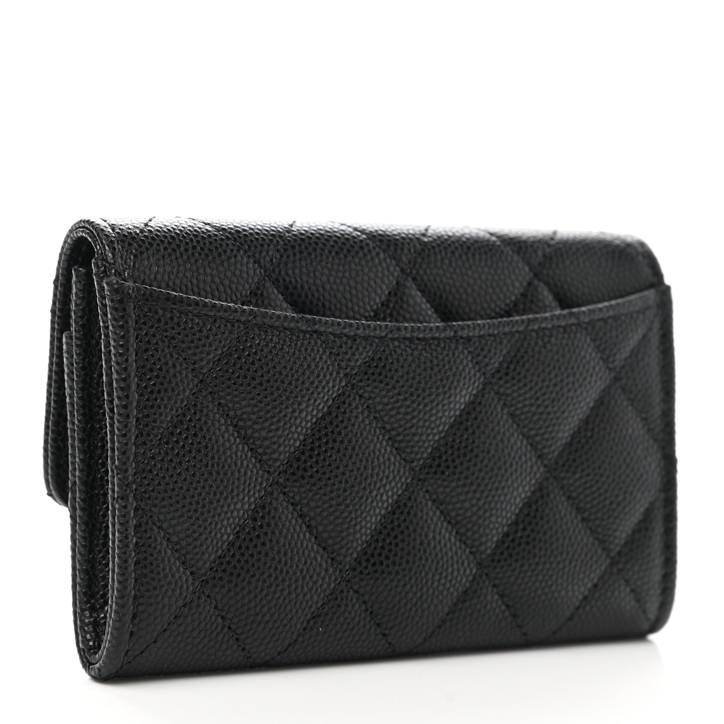 Caviar Quilted Enamel Coco Casino Flap Card Holder Wallet Black