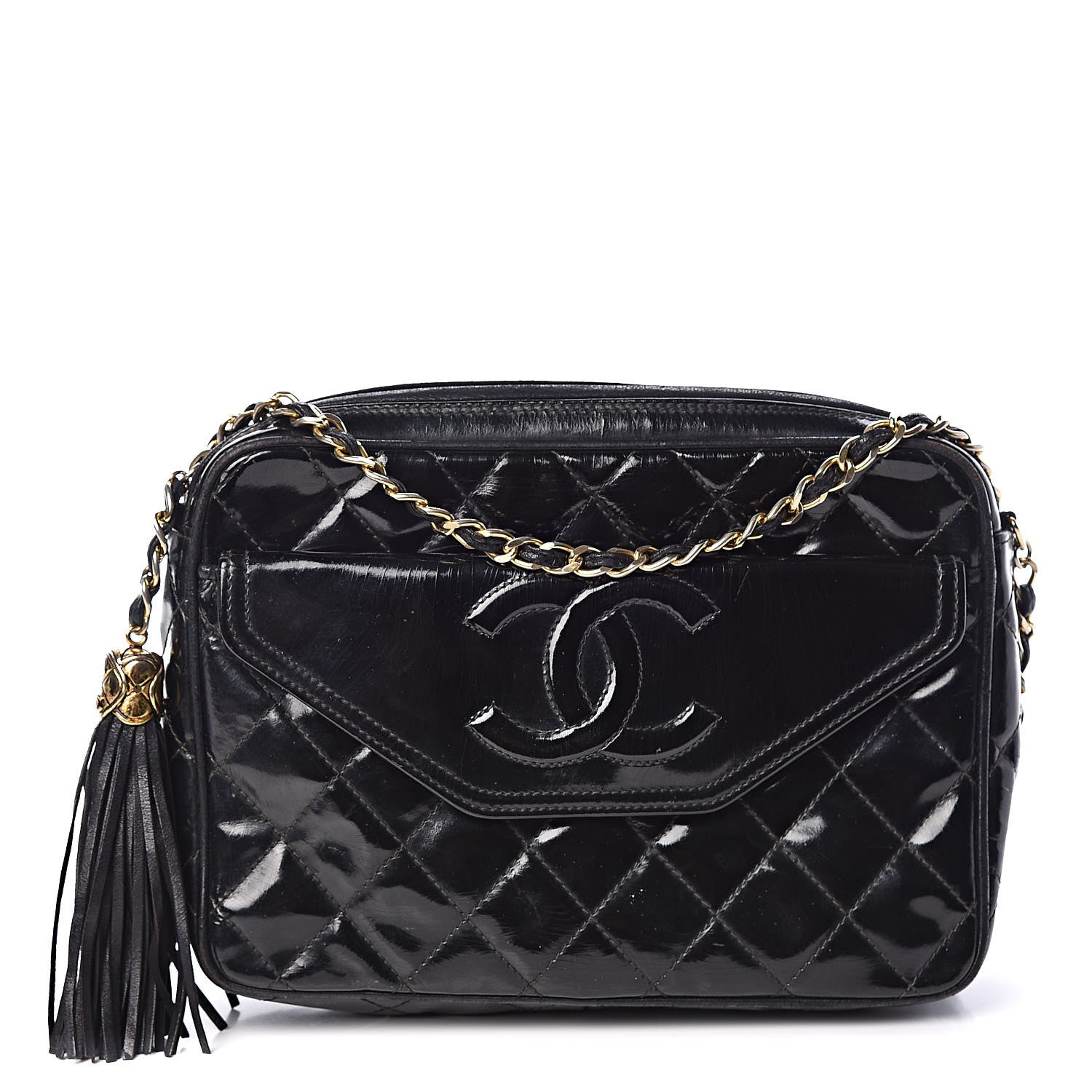 Chanel Patent Quilted Tassel Small Camera Case Black 1 of 14