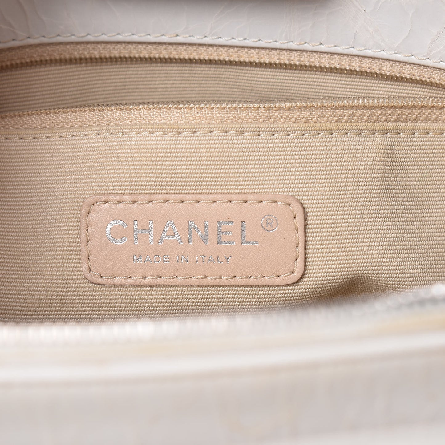 Glazed Crackled Calfskin Small Reissue Tote White