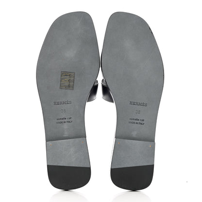 Hermes Box Calfskin Oran Sandals 38 Black 5 of 10