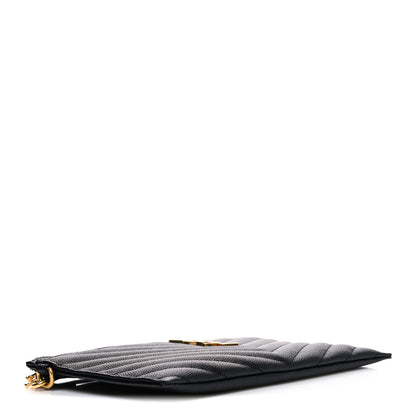 Saint Laurent Grain De Poudre Chevron Monogram Large Bill Pouch Black 4 of 8