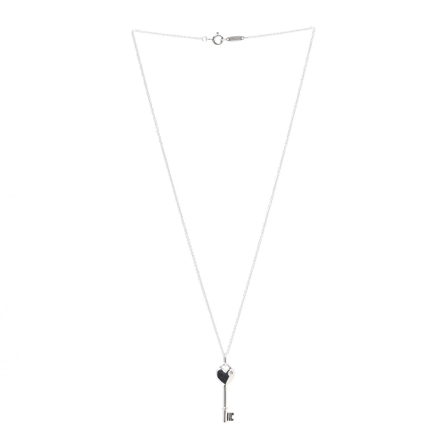 Sterling Silver Diamond Heart Key Pendant Necklace