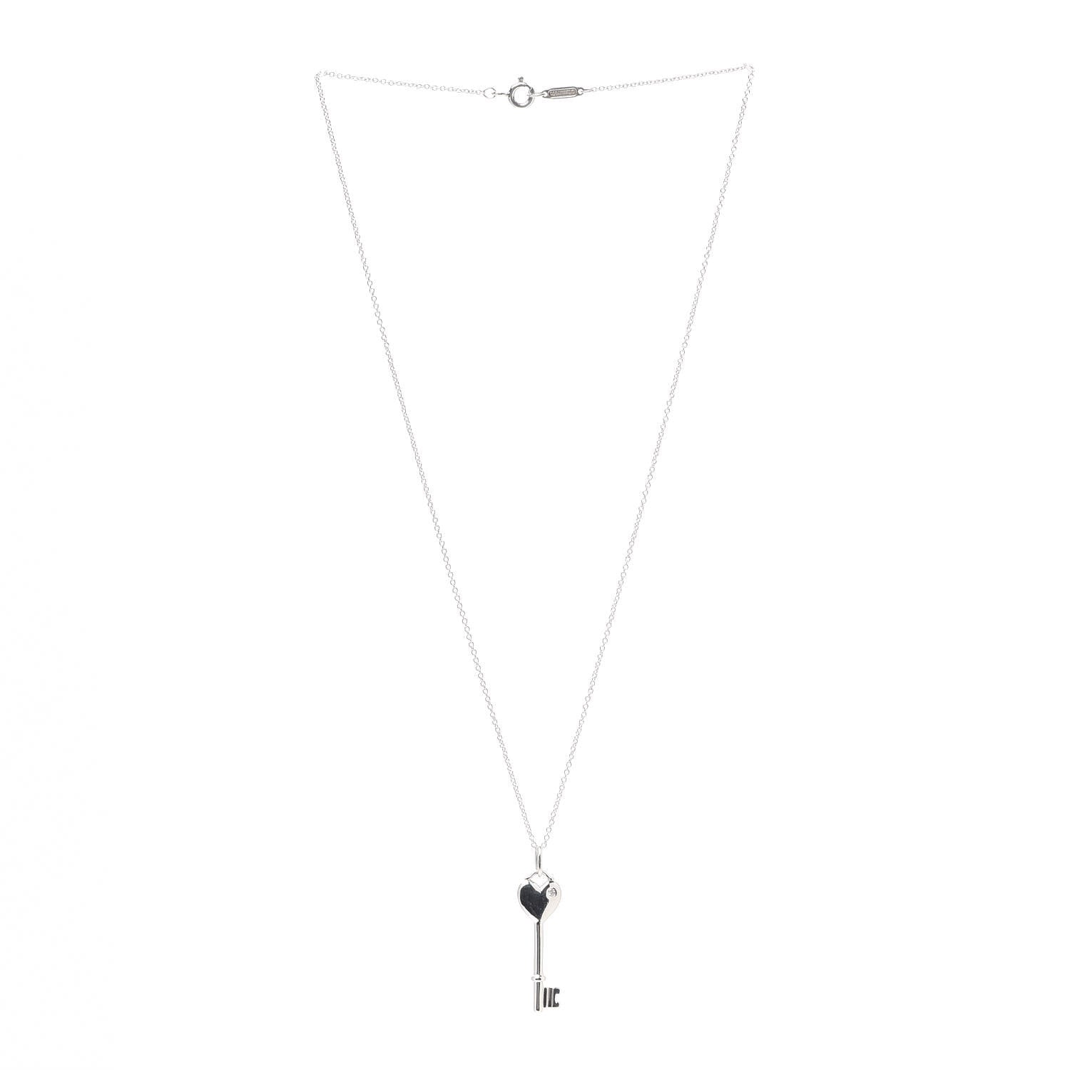 Tiffany Sterling Silver Diamond Heart Key Pendant Necklace 3 of 5