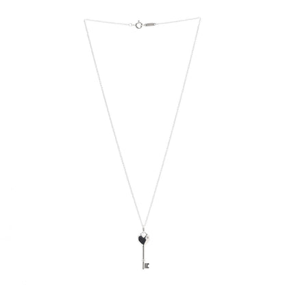 Tiffany Sterling Silver Diamond Heart Key Pendant Necklace 3 of 5