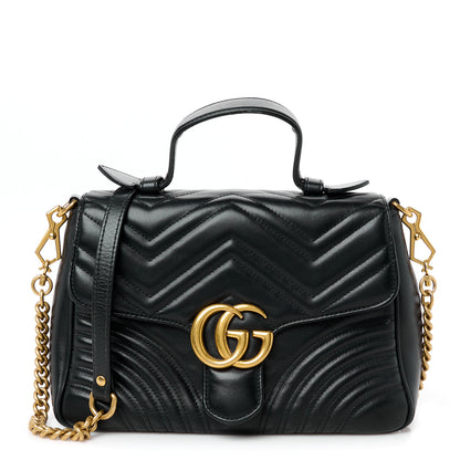 Gucci Calfskin Matelasse Small GG Marmont Top Handle Shoulder Bag Black 1 of 11