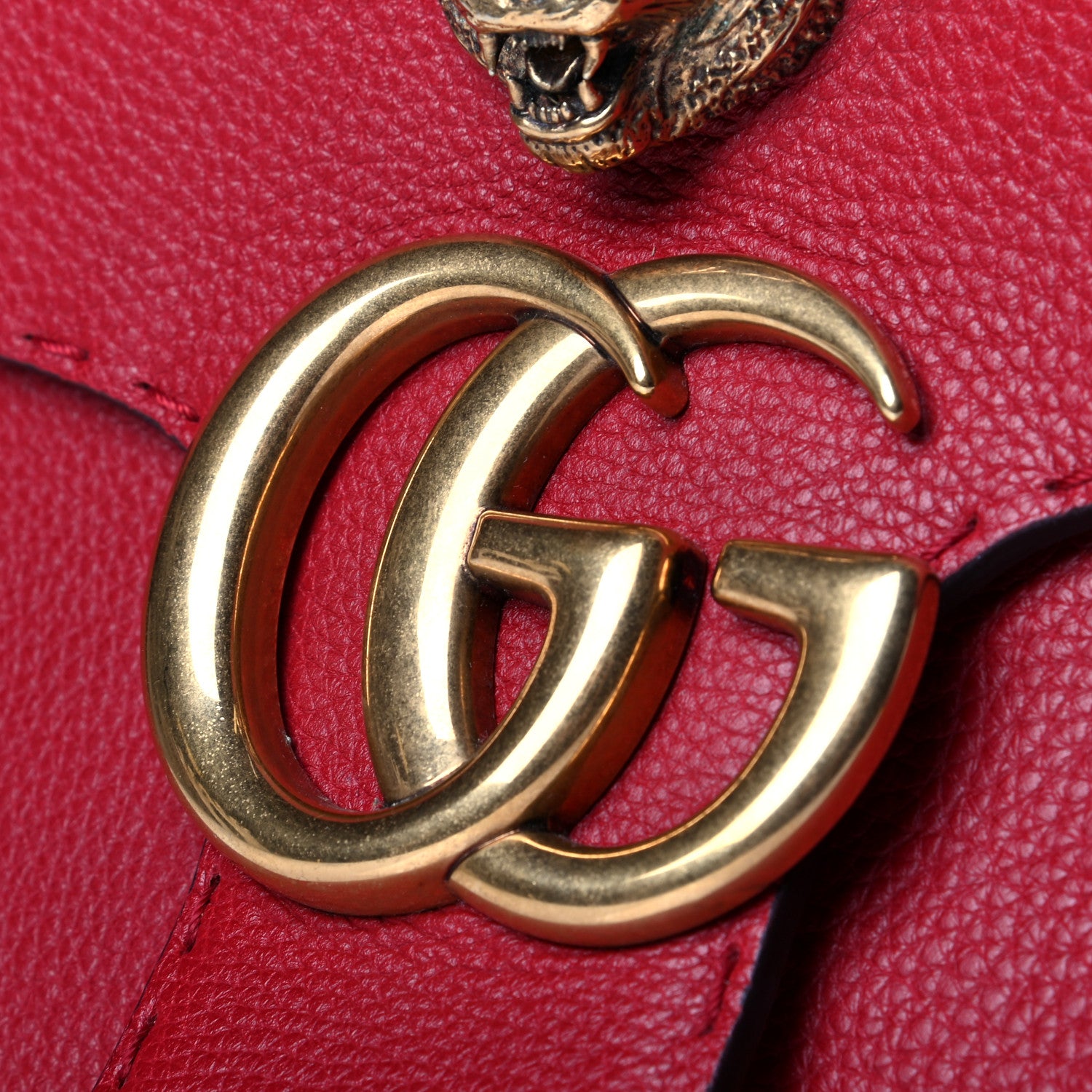 Gucci Calfskin Feline Medium GG Marmont Top Handle Bag Vulcanic Red 6 of 6