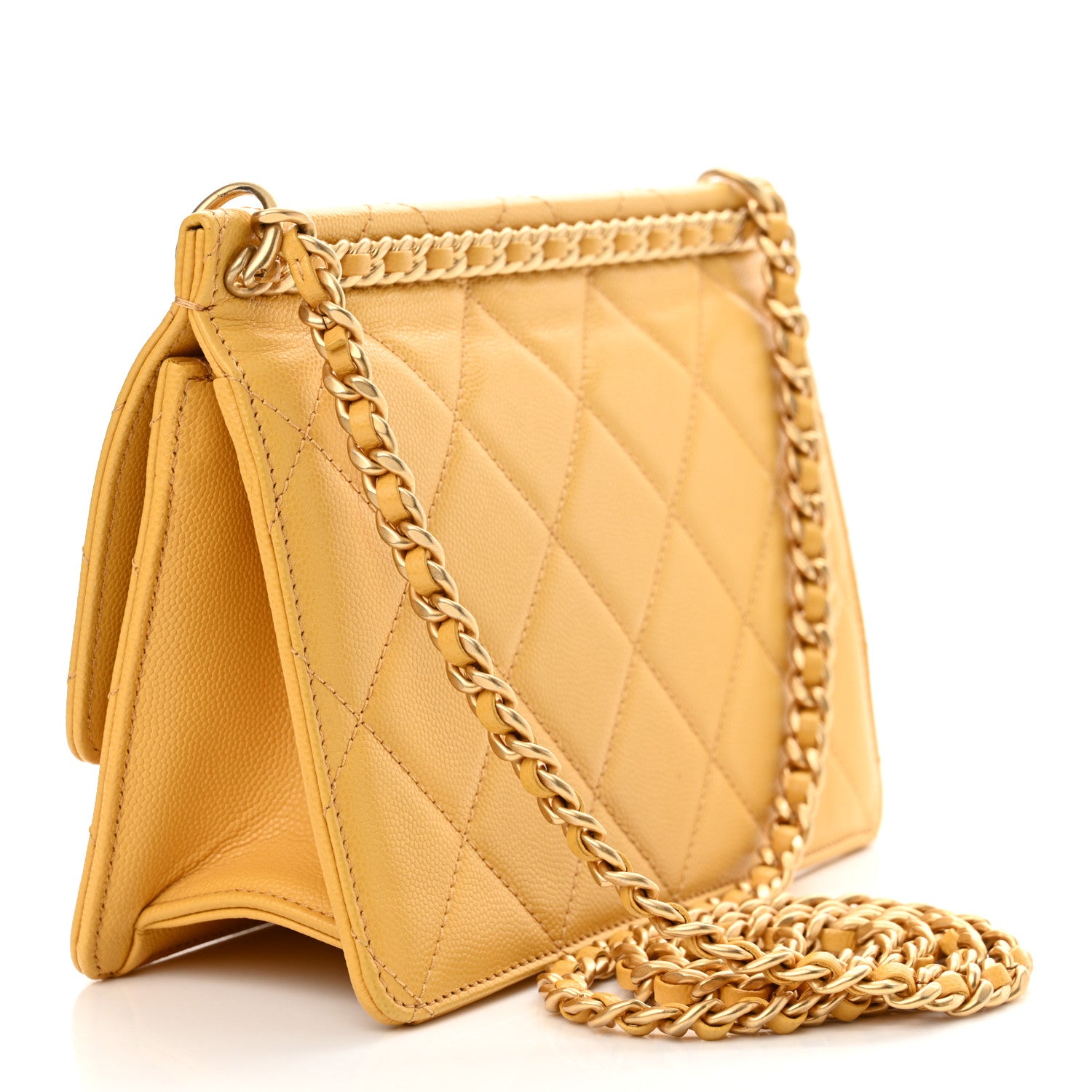 Chanel Caviar Quilted Chain Frame Flap Yellow 3 of 12