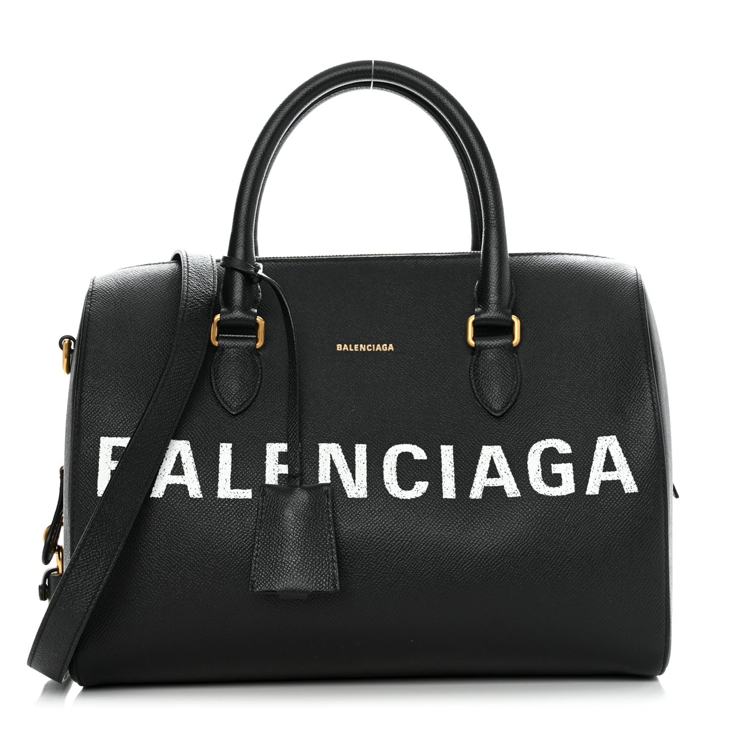 Grained Calfskin Medium Ville Bowling Bag Black