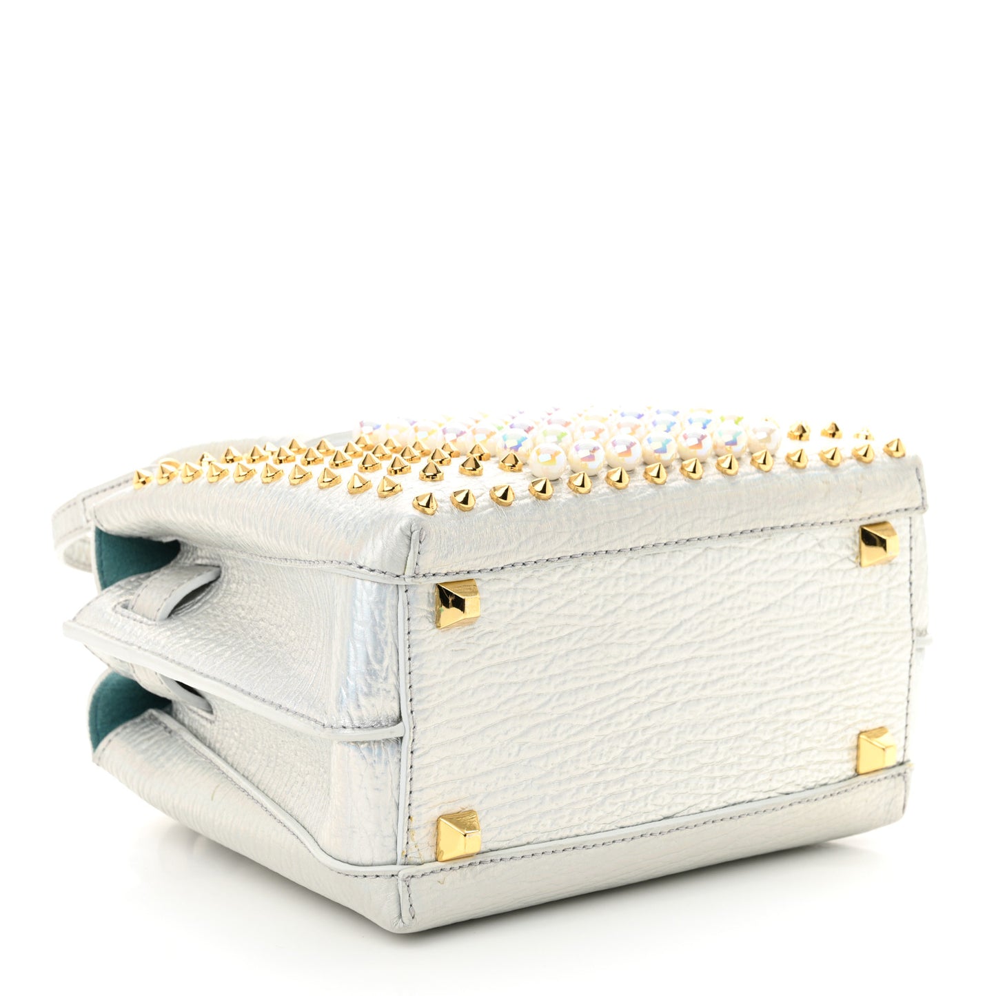 Calfskin Pearls Studded Mini Milla Tote White Flake