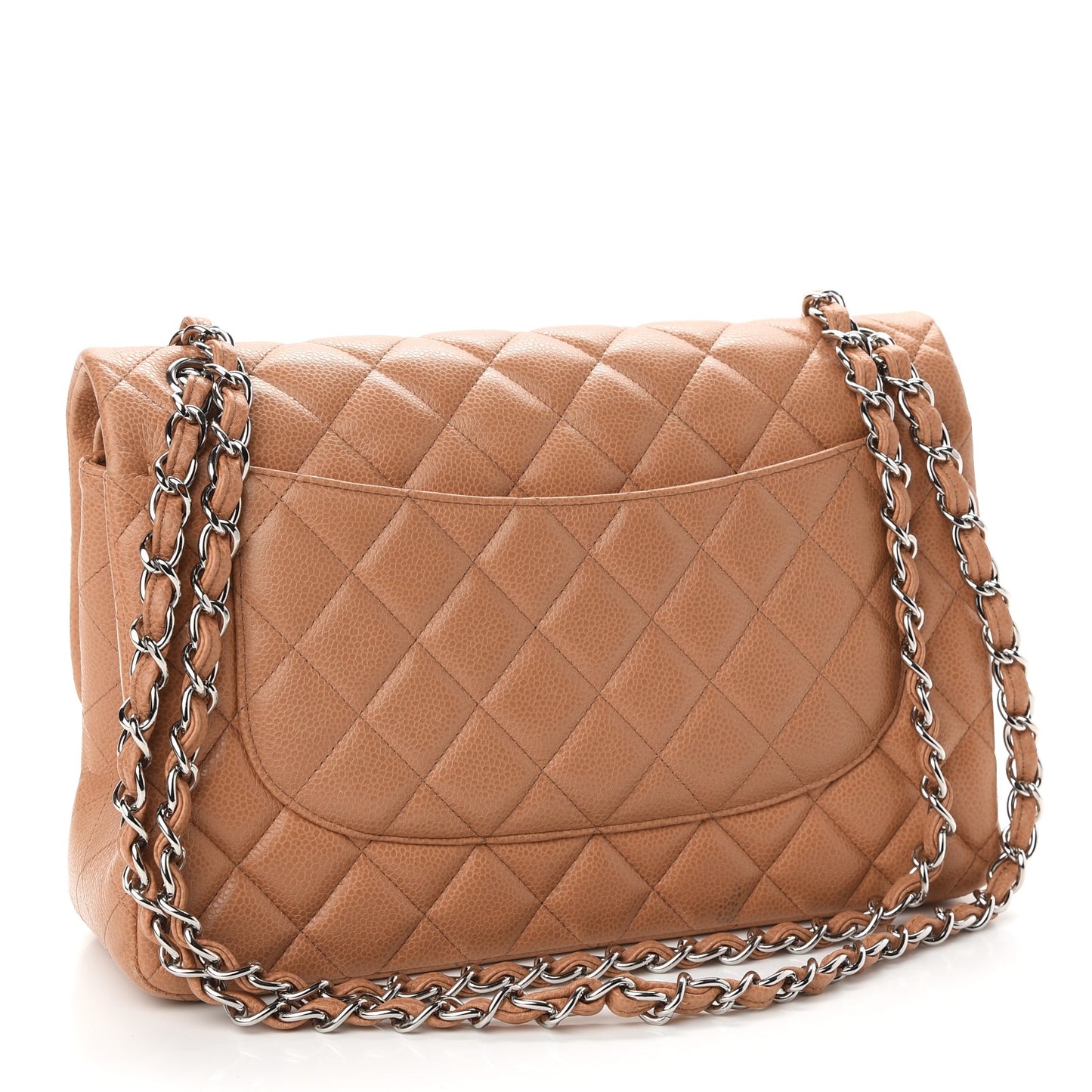 Caviar Quilted Jumbo Double Flap Light Brown