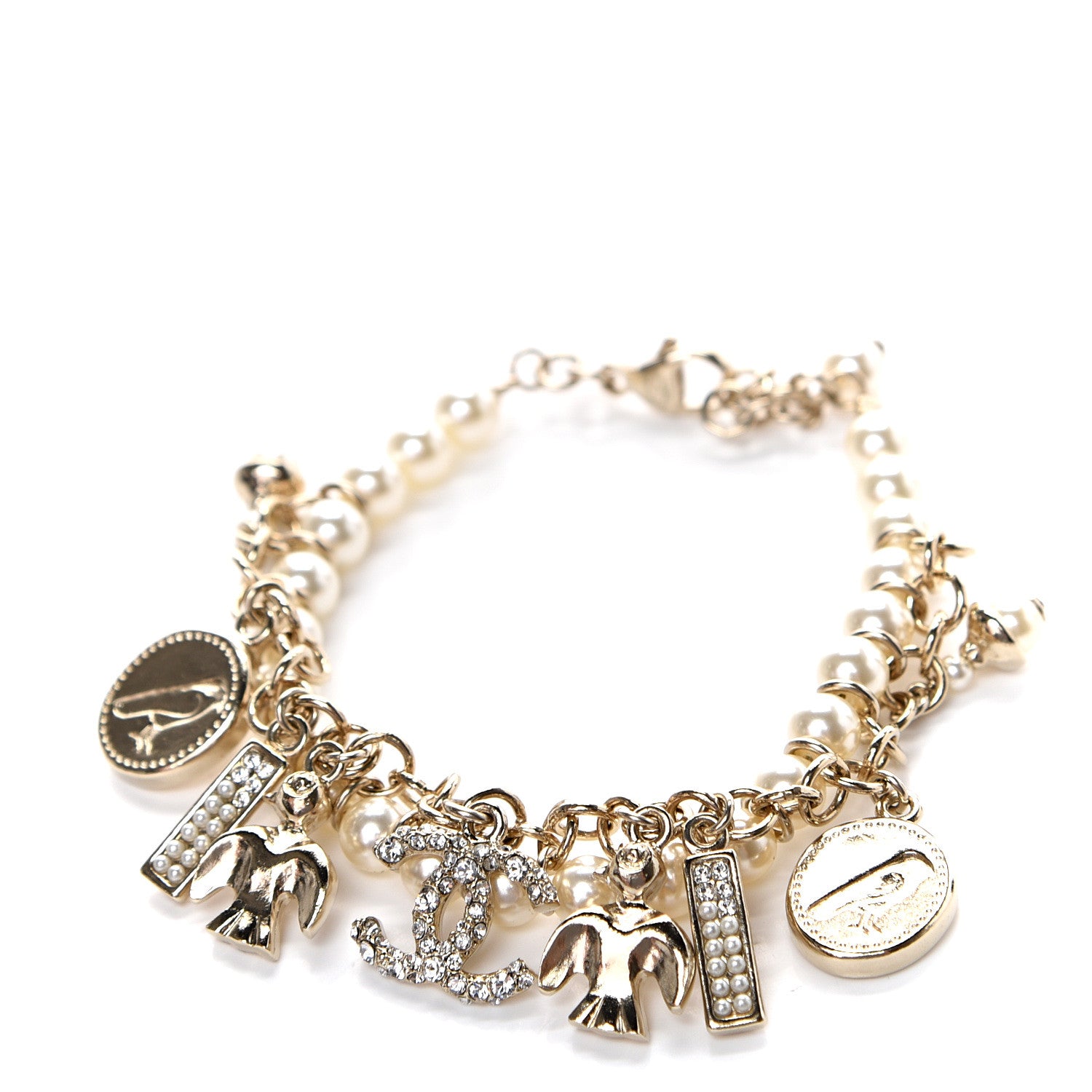 Chanel Pearl Crystal Charm Bracelet Gold 1 of 4