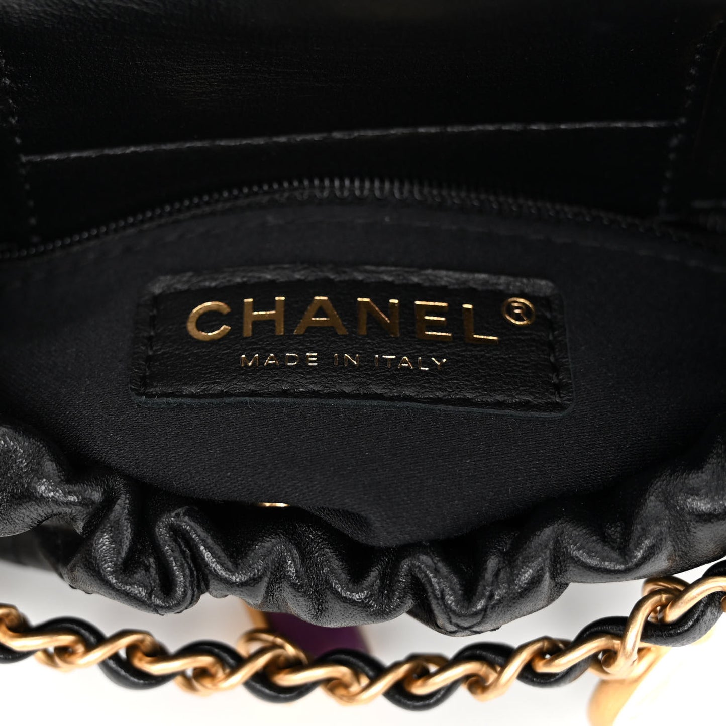 Lambskin Resin Quilted Small Bucket Bag Black