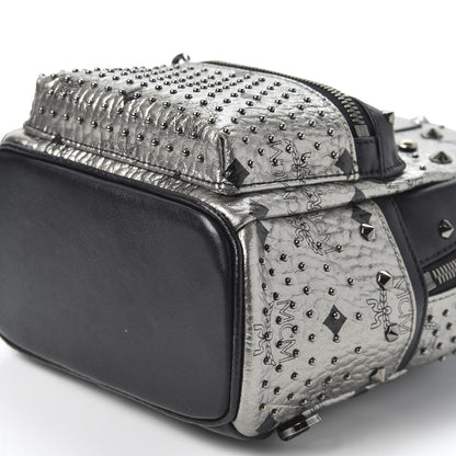 MCM Metallic Visetos Studded Stark X-Mini Bebe Boo Backpack Silver 6 of 9
