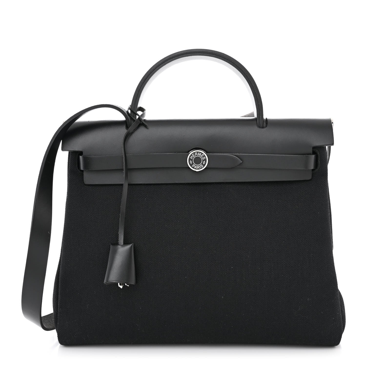 Hermes Military Toile Vache Hunter Laque Herbag Zip Retourne 31 PM Black 1 of 13