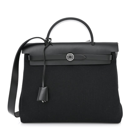 Hermes Military Toile Vache Hunter Laque Herbag Zip Retourne 31 PM Black 1 of 13