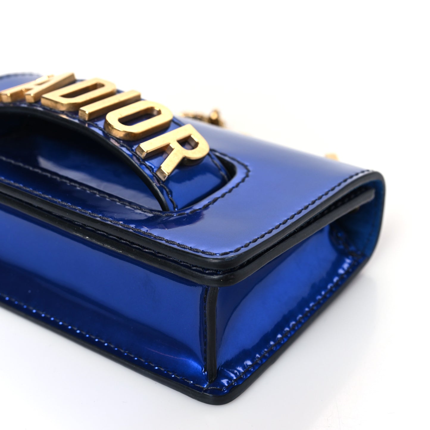 Metallic Calfskin J'Adior Mini Chain Flap Bag Blue
