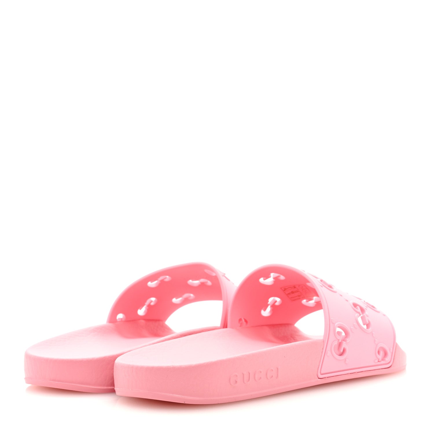 Gucci Rubber GG Monogram Perforated Womens Slide Sandals 38 Rose Box 4 of 7