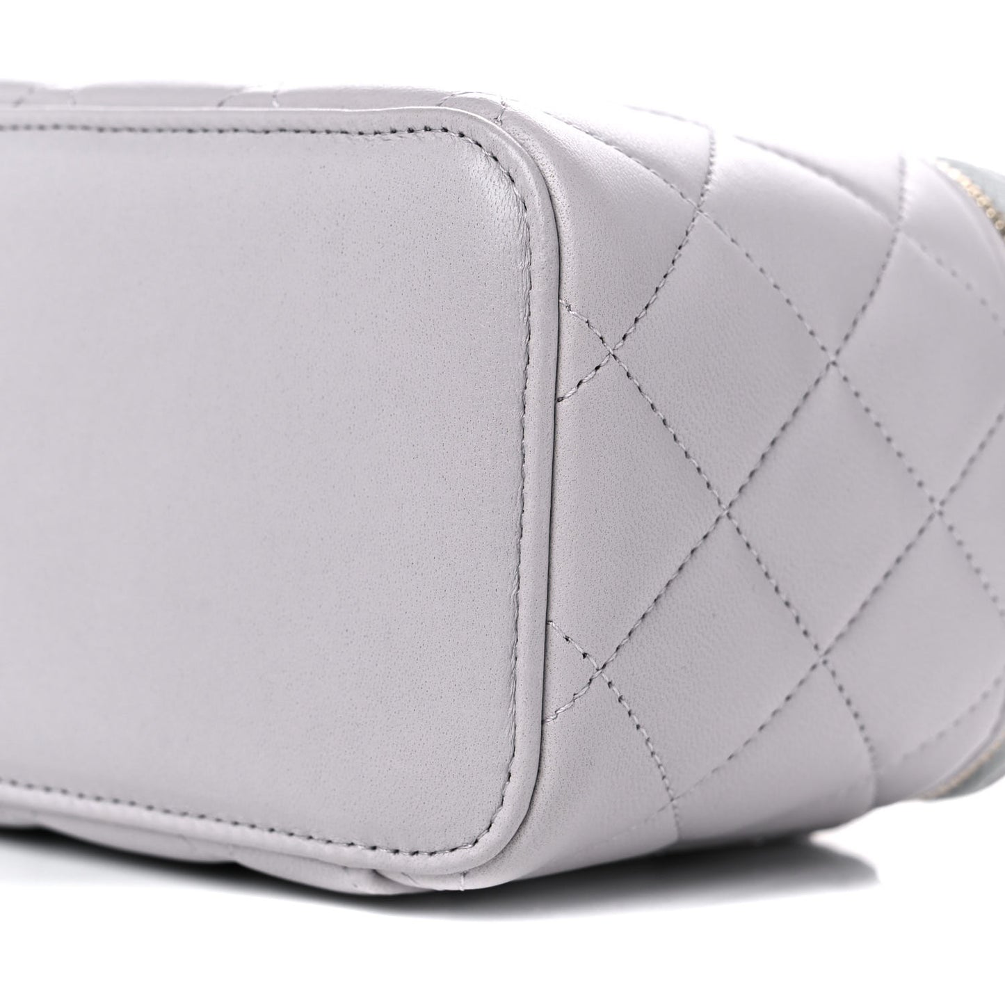 Lambskin Quilted Small Top Handle Vanity Case With Chain Grey
