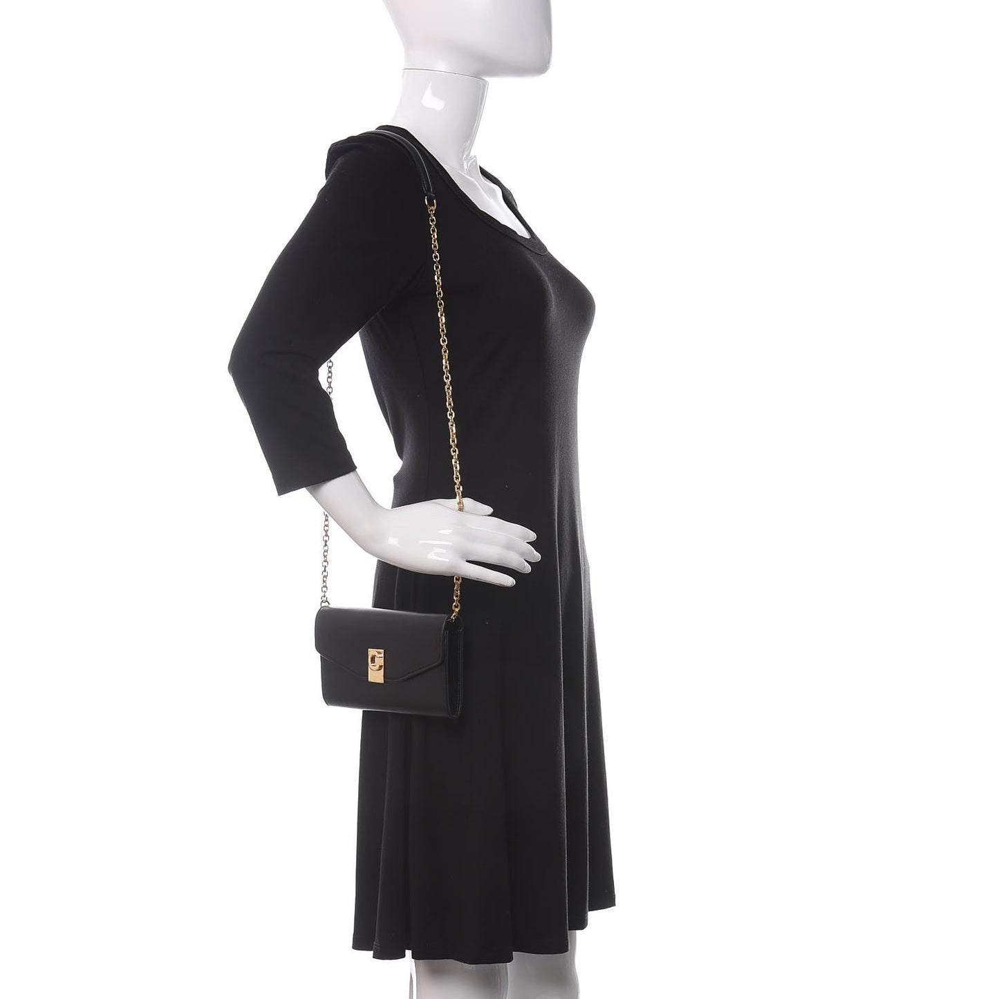Shiny Smooth Calfskin C Wallet On Chain Bag Black