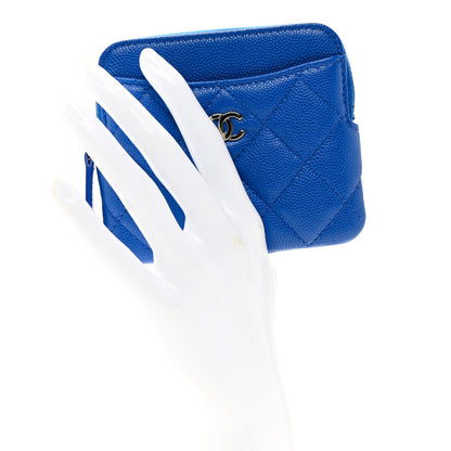 Chanel Caviar Quilted Zip Card Holder Wallet Blue 2 of 7