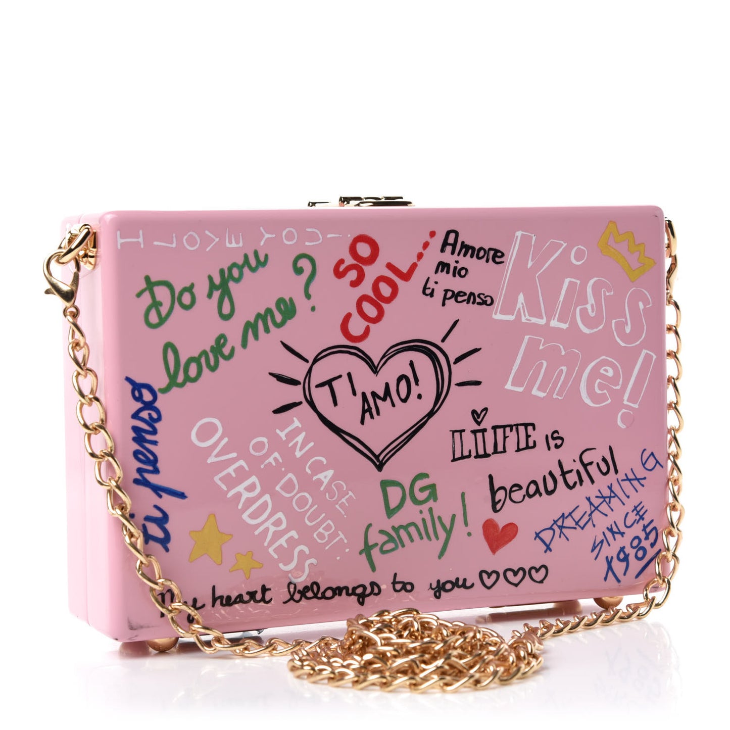 Acrylic Graffiti Printed Box Crossbody Bag Pink