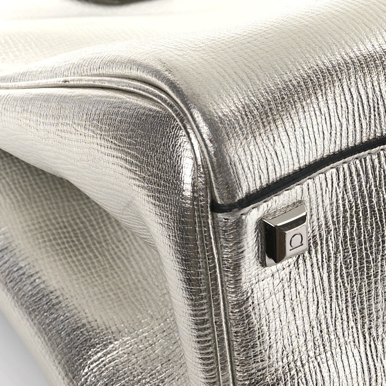 Salvatore Ferragamo Metallic Hammered Calfskin Studio Top Handle Bag Silver 10 of 12