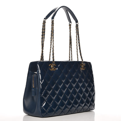 Chanel Patent Goatskin Quilted Small CC Eyelet Tote Blue 3 of 7