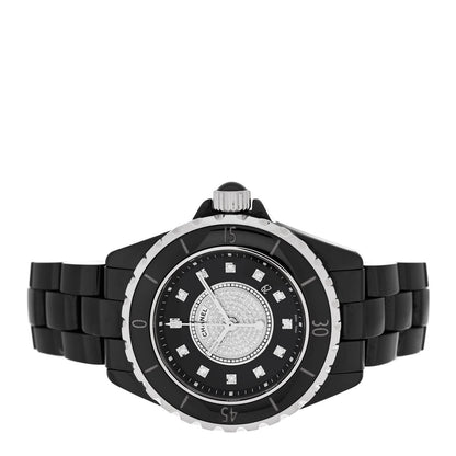 Chanel Stainless Steel Ceramic Diamond Dial 33mm J12 Quartz Watch Black 2 of 4
