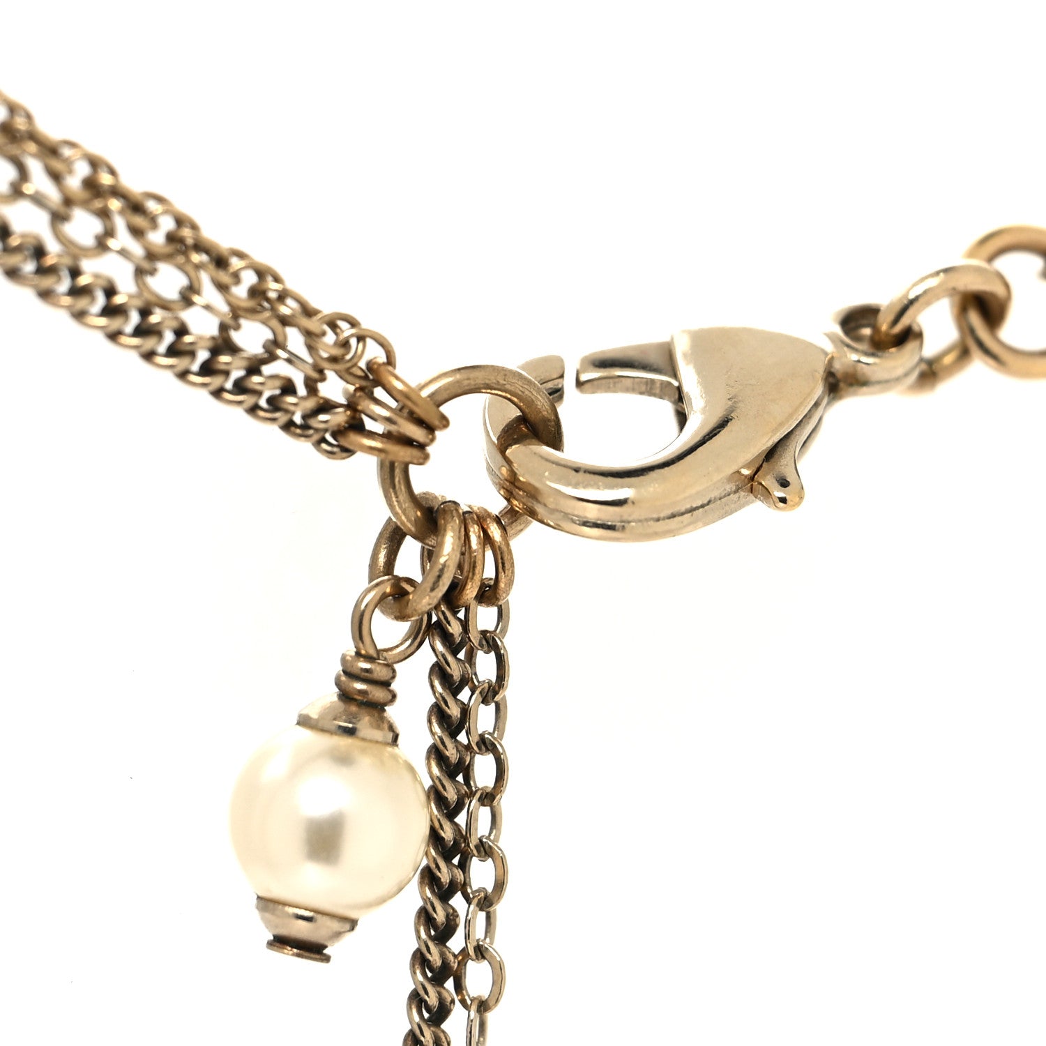 Chanel Crystal CC Pearl Drop Necklace Gold 4 of 5
