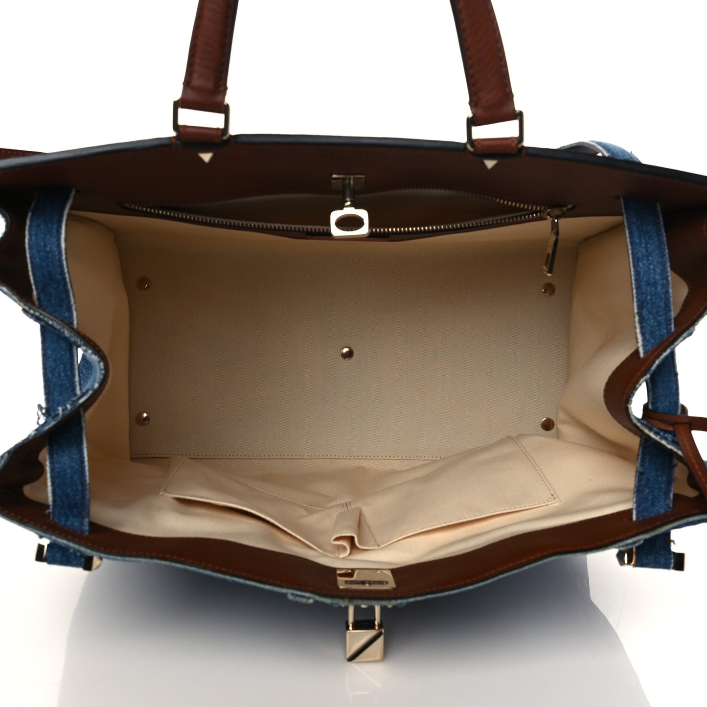 Calfskin Denim Rockstud Maxi Joylock Satchel Blue