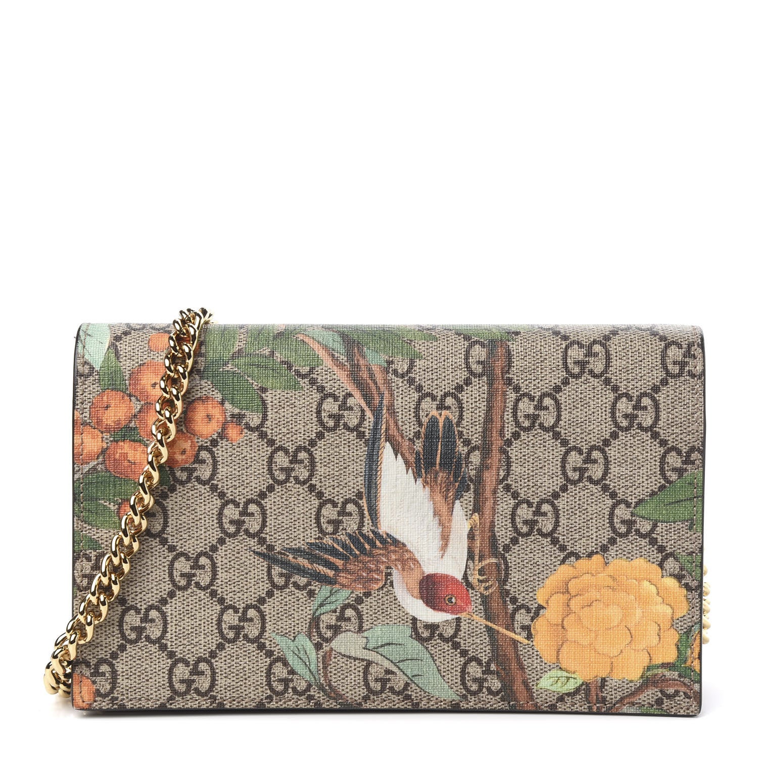 Gucci GG Supreme Monogram Tian Chain Wallet Beige Multicolor Red 1 of 10