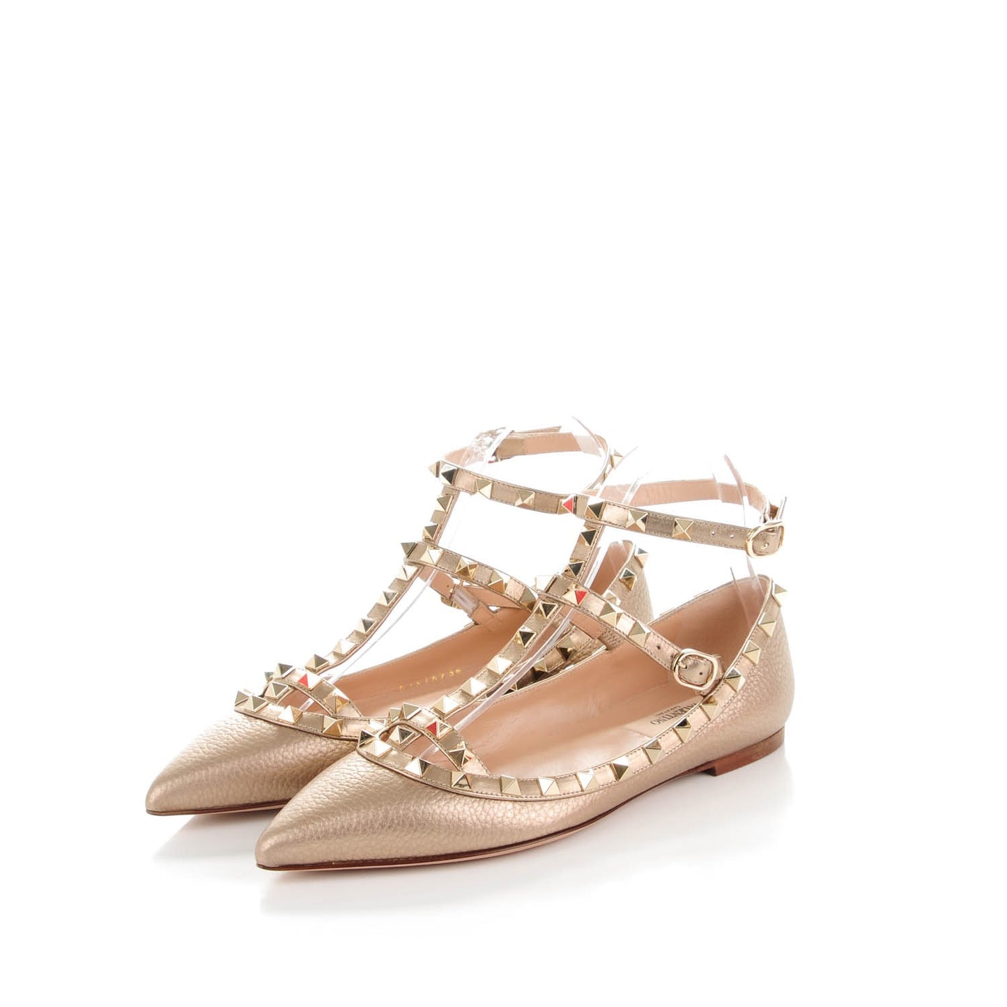 Pebbled Calfskin Rockstud Cage Ballerina Flats 36 Skin