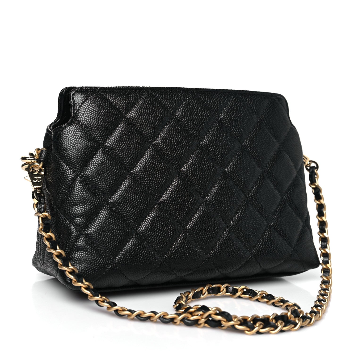 Chanel Shiny Caviar Quilted Bow Pouch Black 3 of 11