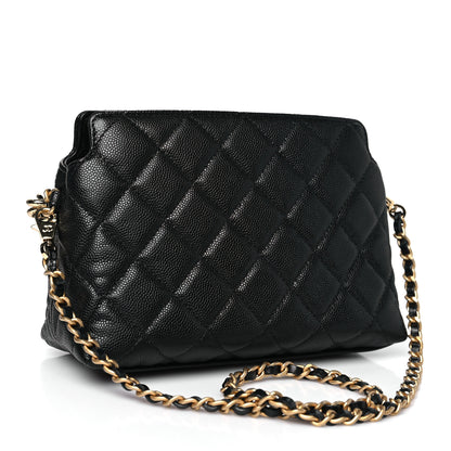 Chanel Shiny Caviar Quilted Bow Pouch Black 3 of 11