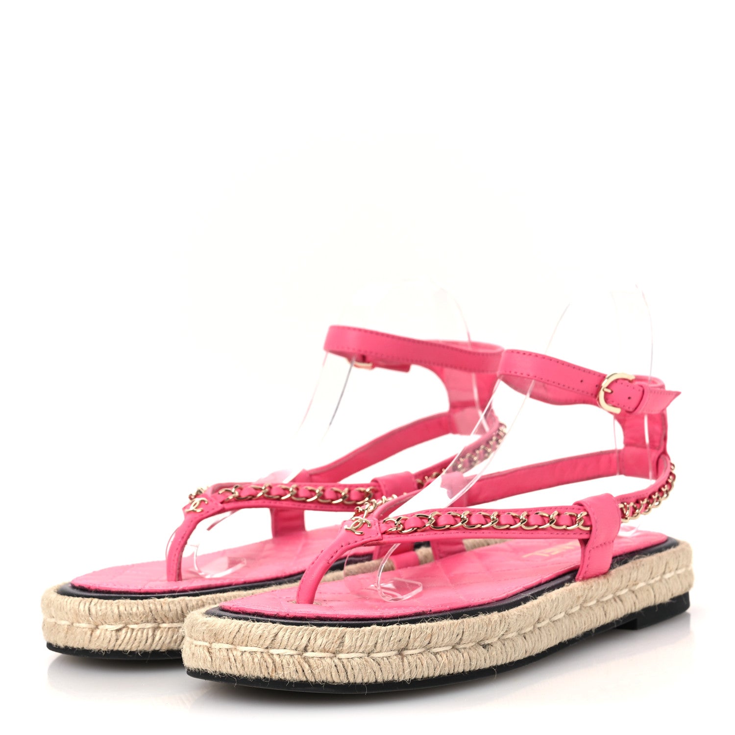 Chanel Lambskin Chain CC Thong Espadrille Sandals 39 Pink 4 of 10