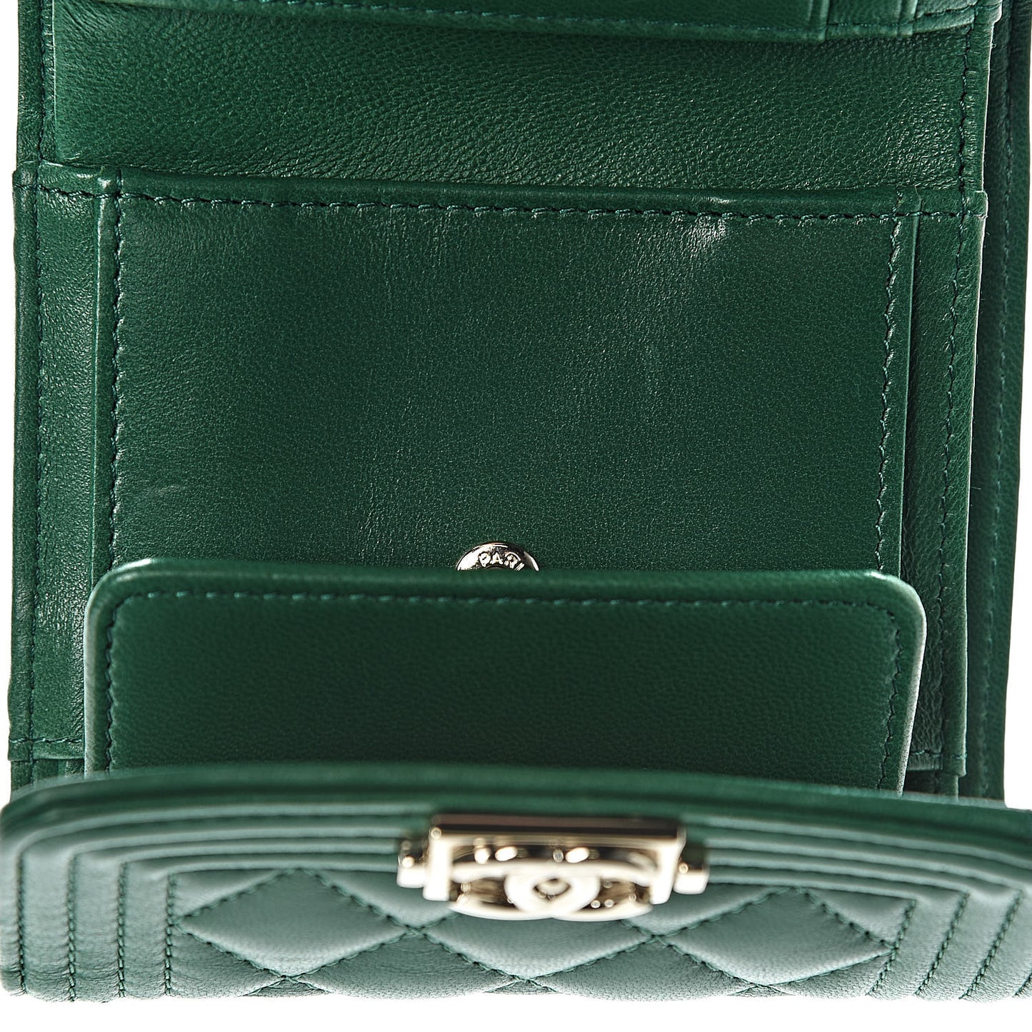 Lambskin Quilted Compact Boy Wallet Green