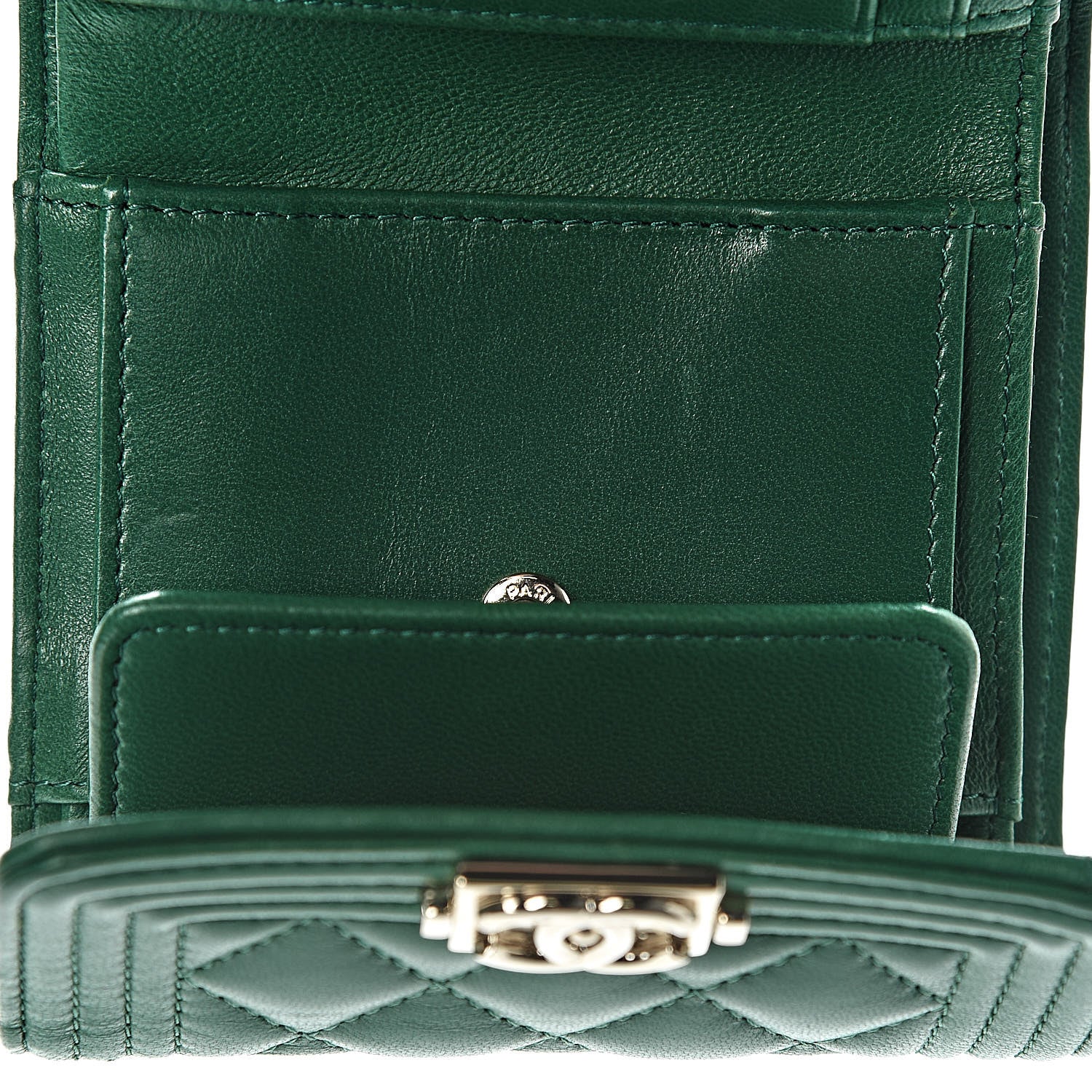 Chanel Lambskin Quilted Compact Boy Wallet Green 8 of 9