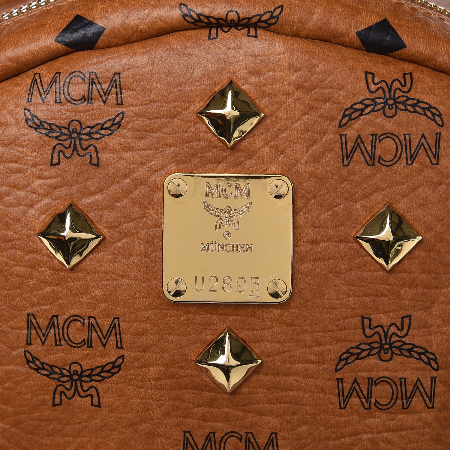 MCM Visetos Studded Medium Stark M Backpack Cognac 20 of 22