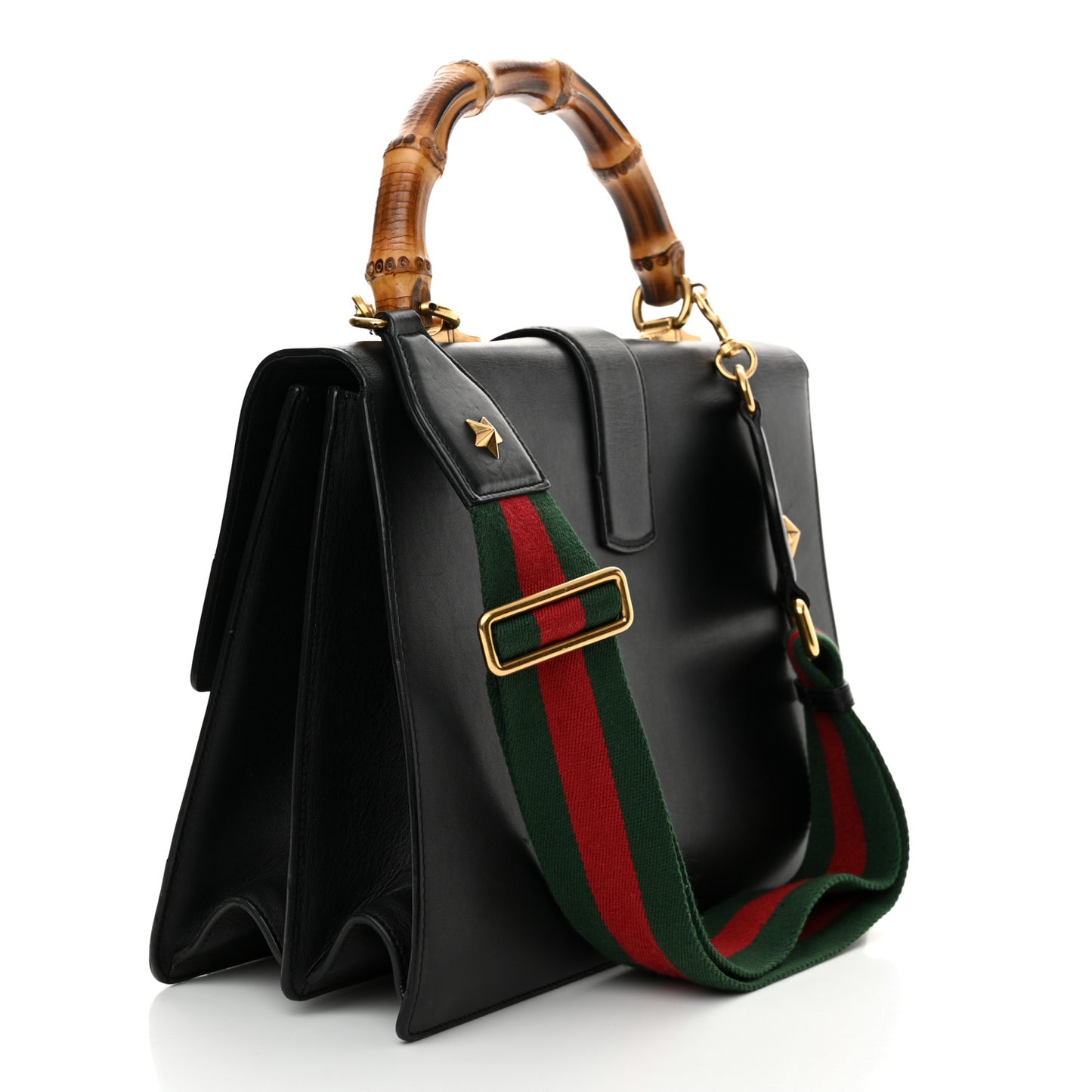Calfskin Bamboo Web Large Dionysus Top Handle Bag Black Bright Evergreen Hibiscus Red