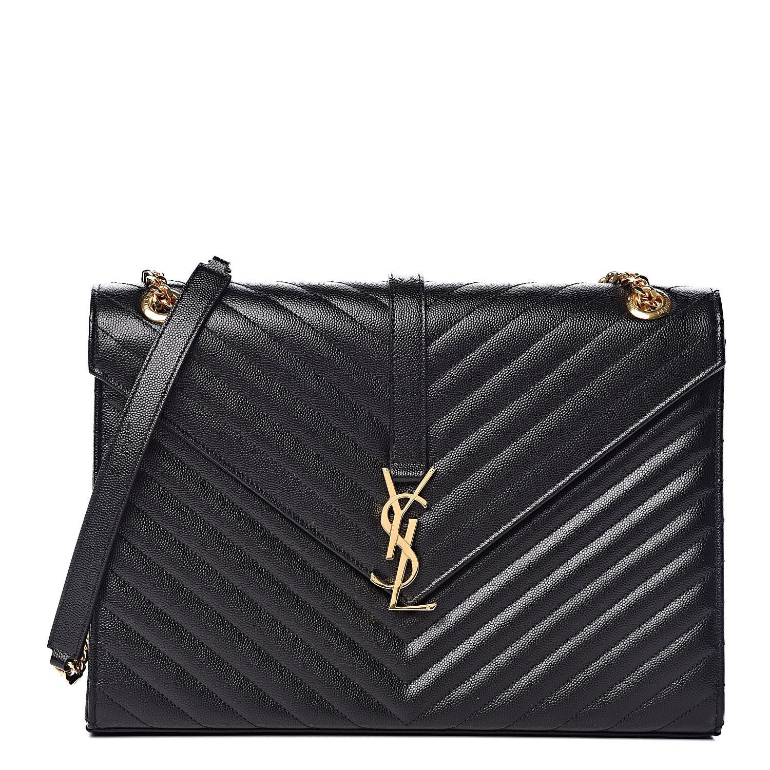 Saint Laurent Grain De Poudre Matelasse Chevron Large Monogram Satchel Black 1 of 10