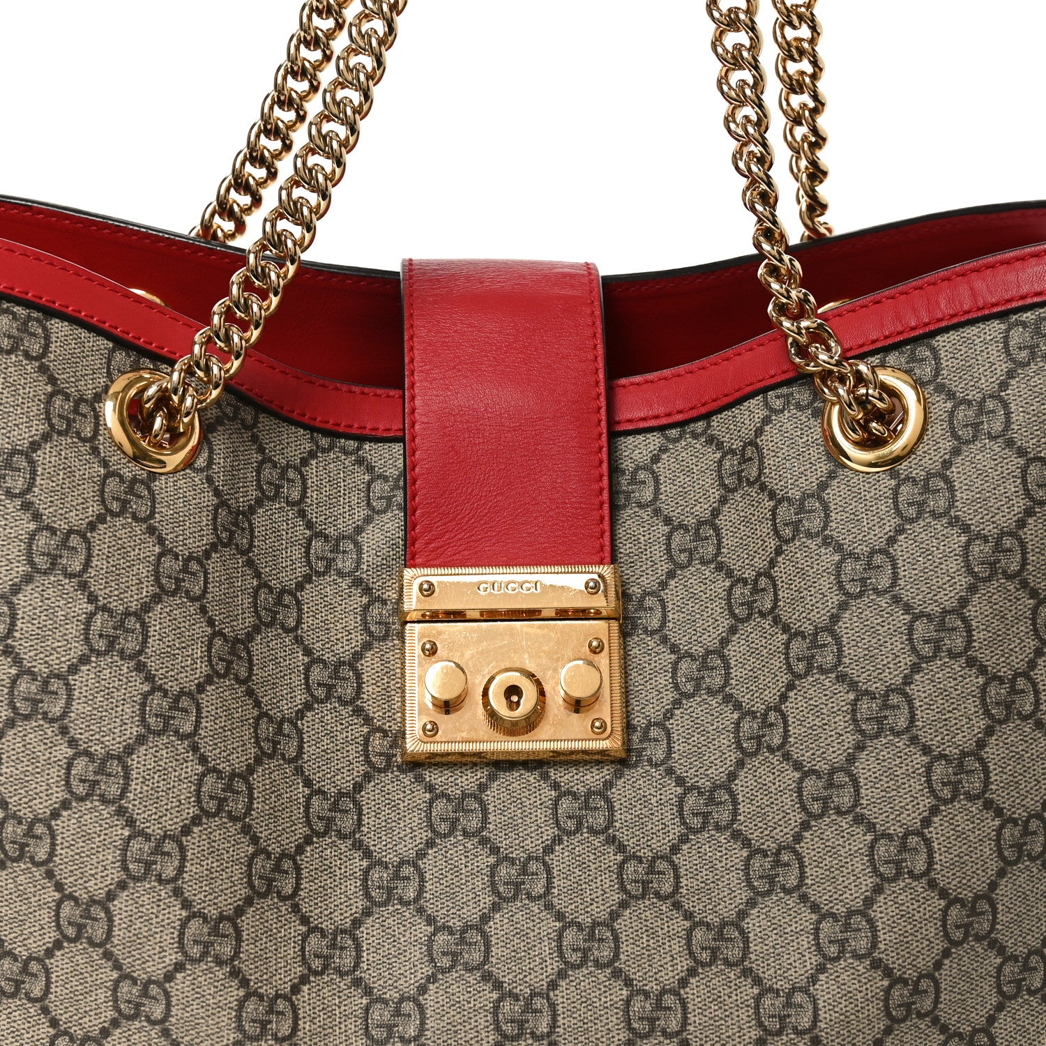 Gucci GG Supreme Monogram Medium Padlock Tote Hibiscus Red 8 of 10