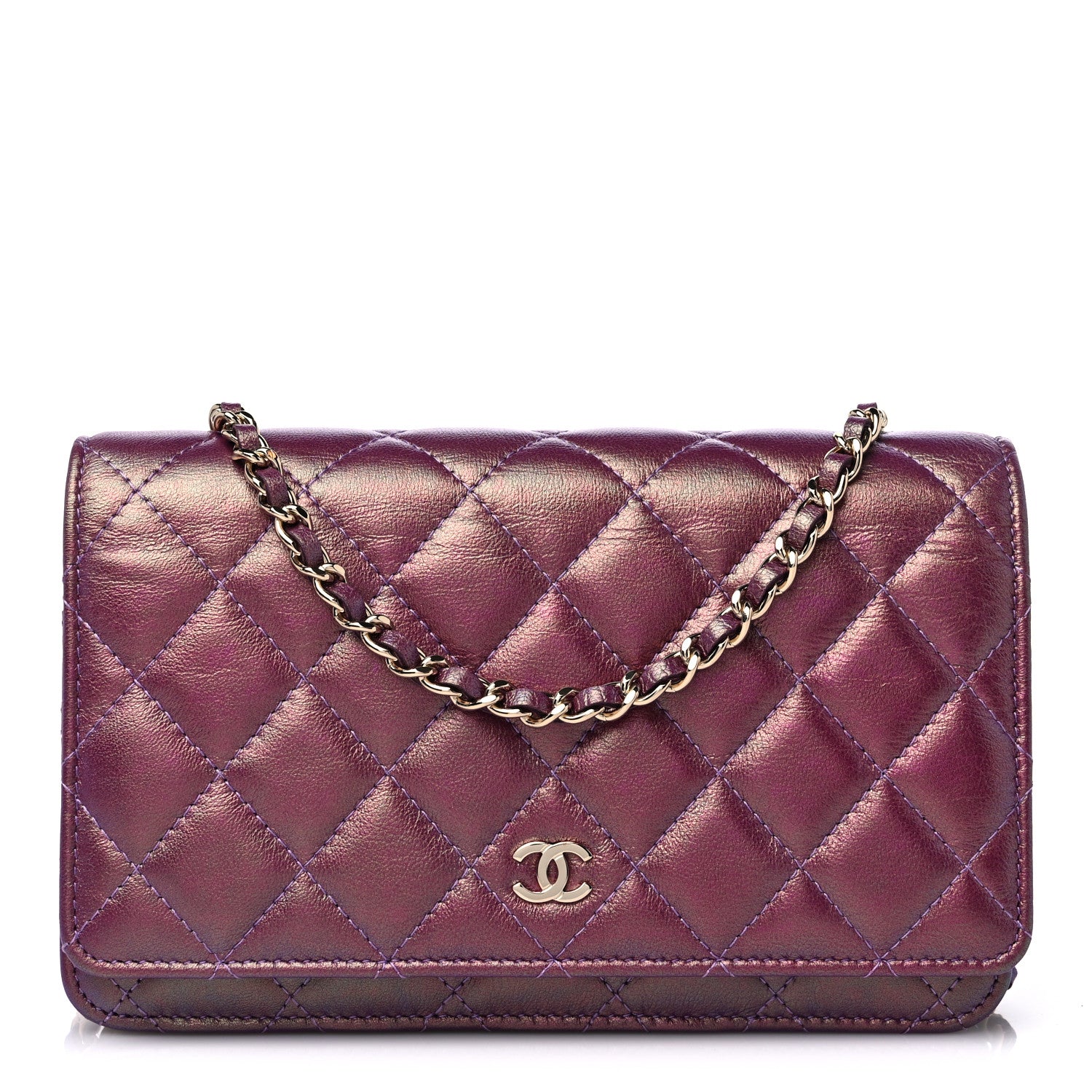 Chanel Iridescent Lambskin Quilted Wallet On Chain WOC Purple 1 of 10