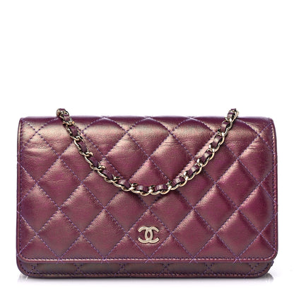 Chanel Iridescent Lambskin Quilted Wallet On Chain WOC Purple 1 of 10